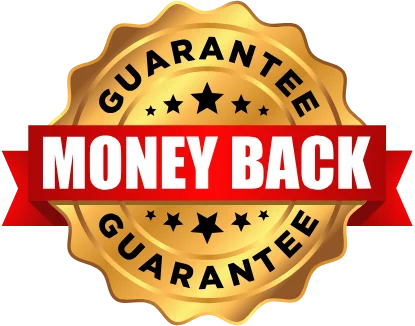 Golden seal icon representing the 100% Money Back Guarantee and commitment to a full refund if service obligations are not met.