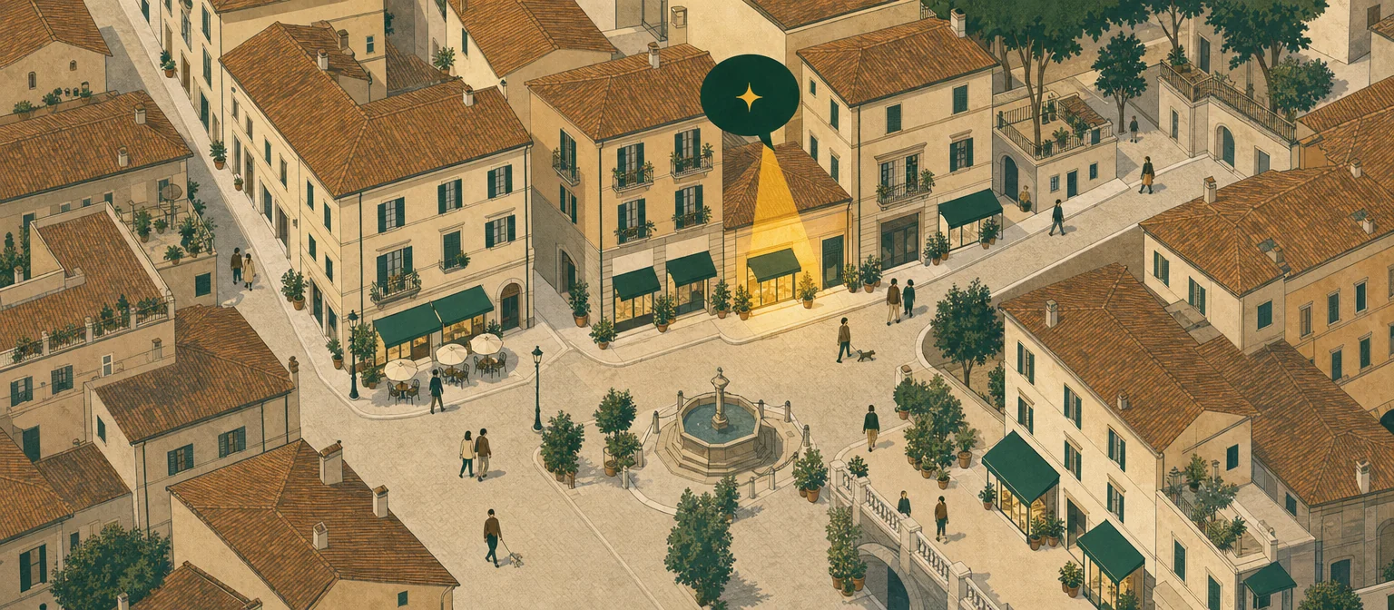 Mappa di un quartiere italiano con un negozio illuminato dall'IA