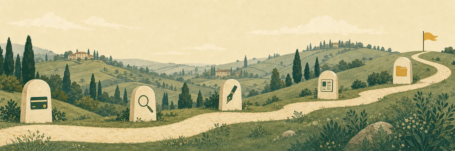 Percorso di 30 giorni in cinque tappe: pagamento, studio, scrittura, pubblicazione, report
